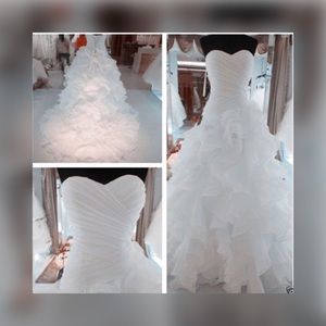 Dropped waiste ruffled wedding dress